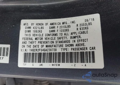 2016 Honda Accord Sport from USA, damaged, VIN 1HGCR2F54GA236738